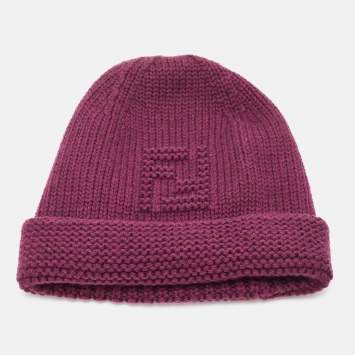 Pre Owned Fendi Burgundy Wool Knit Beanie 