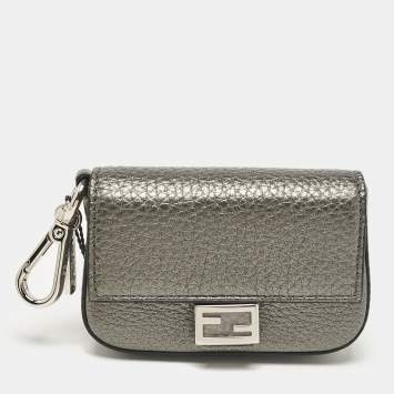 Pre Owned Fendi Grey Leather Nano Baguette Bag Charm