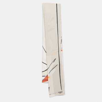 Pre Owned Fendi Grey Printed Silk Shawl 