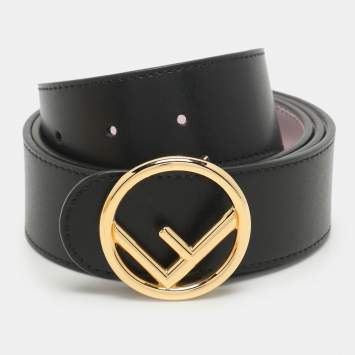 Fendi Black/Pink Leather F Logo Round Reversible Belt