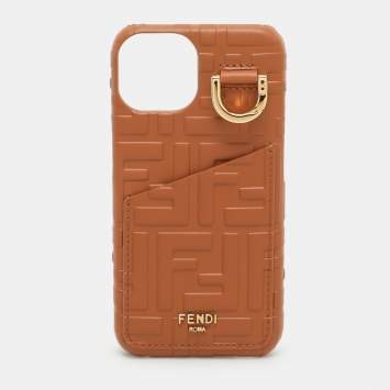 Fendi Brown FF Leather iPhone 14 Phone Case