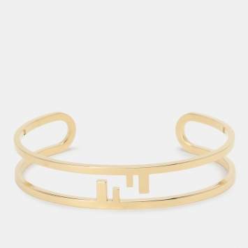 Fendi Gold Tone Metal Cut-Out FF Cuff Bracelet
