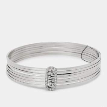 Fendi Palladium Crystal O'Clock Bangle Bracelet