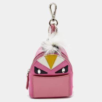 Pre Owned Fendi Pink Nylon and Leather Monster Backpack Charm