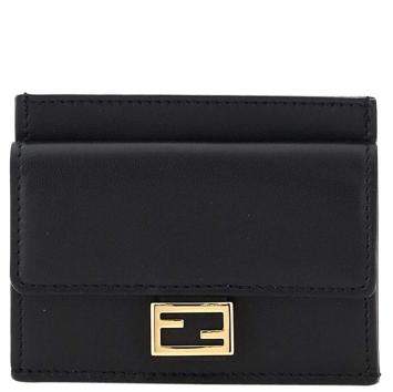 Pre Owned Fendi Black Leather Baguette FF Card Holder 