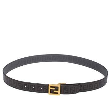 Pre Owned Fendi Tobacco Zucca Coated Canvas FF Buckle Belt 105 CM