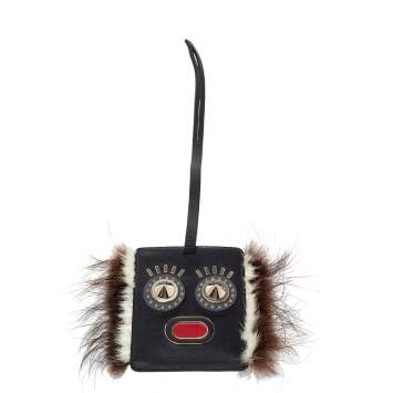 Pre Owned Fendi Black Leather Studded Monster Luggage Charm
