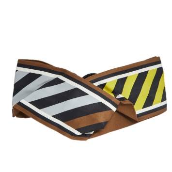 Pre Owned Fendi Multicolor Striped Leather Trim Silk Headband