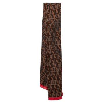 Pre Owned Fendi Brown Zucca Monogram Silk Scarf