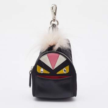 Pre Owned Fendi Multicolor Leather, Fur and Nylon Micro Monster Backpack Bag Charm
