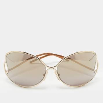 Pre Owned Fendi Pale Gold/Grey FS5178 Oversized Butterfly Sunglasses