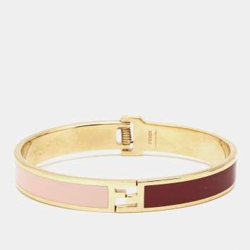 Pre Owned Fendi Fendista Two Tone Enamel Gold Tone Bracelet S