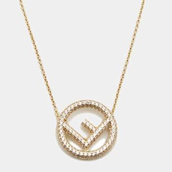 Pre Owned Fendi F Is Fendi Crystal Embellished Gold Tone Necklace