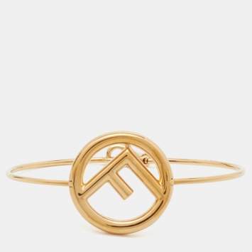 Pre Owned Fendi F is Fendi Gold Tone Narrow Bangle Bracelet S