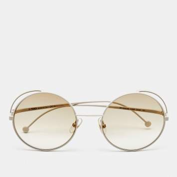 Pre Owned Fendi White/Beige FF Gradient Round Sunglasses