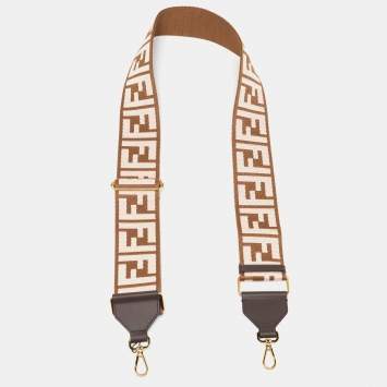 Pre Owned Fendi Brown/Light Pink Fabric and Leather FF Strap You Shoulder Bag Strap