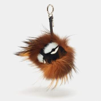 Pre Owned Fendi Brown/Black Mink/Rabbit Fur Furebel Bag Bugs Bag Charm