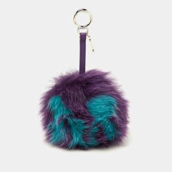 Pre Owned Fendi Purple/Blue Fox Fur Pom Pom Bag Charm