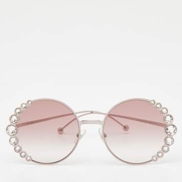 Pre Owned Fendi Rose Gold Tone/Pink Gradient FF0324/S Crystal Round Sunglasses