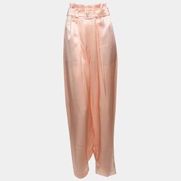 Pre Owned Fendi Beige Satin Belted Wide Leg Trousers M