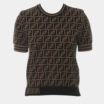 Pre Owned Fendi Brown Viscose, Polyester Zucca Monogram Pullover Sweater Top IT Women 40
