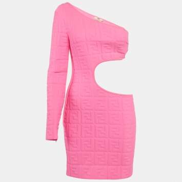 Pre Owned Fendi Pink FF 3D Embossed Lycra Cut Out Mini Dress S