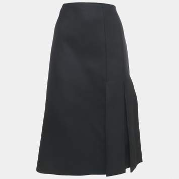 Fendi Black Wool Blend Pleated Slit Detail Skirt M