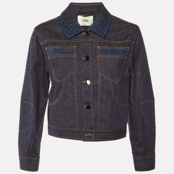 مملوكة مسبقًا Fendi Dark Blue Denim Heart Embroidered Jacket S