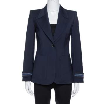 Pre Owned Fendi Navy Blue Wool Striped Cuff Detail Tailored Blazer XS