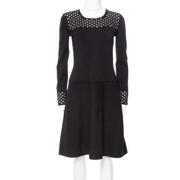 Pre Owned Fendi Black Knit Perforated Detail A-Line Dress M