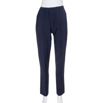 Pre Owned Fendi Navy Blue Wool Elasticized Waist Tapered Trousers M