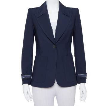 Pre Owned Fendi Navy Blue Wool Blend Striped Cuff Detail Tailored Blazer S