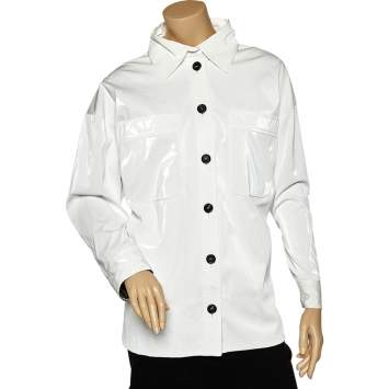 Pre Owned Fendi White Synthetic Coated Button Front Jacket M