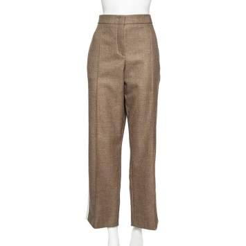 Pre Owned Fendi Brown Wool Contrast Trim Wide Leg Pants L