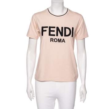 Pre Owned Fendi Dusky Pink Logo Printed Cotton Short Sleeve T-Shirt XS