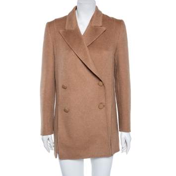 Pre Owned Fendi Beige Camel Hair Karligraphy Double Breasted Coat S