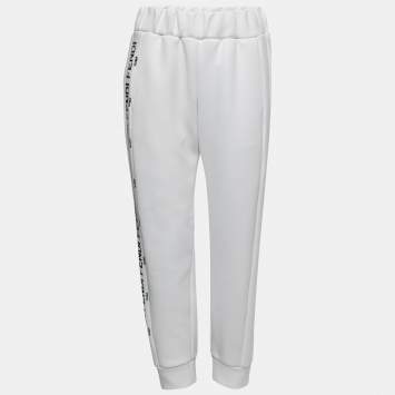 Pre Owned Fendi White Neoprene Logo Band Jogger Pants M