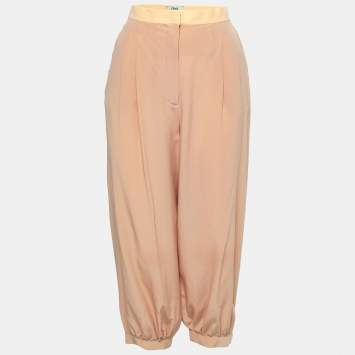 Pre Owned Fendi Beige Silk Pleated Trousers M