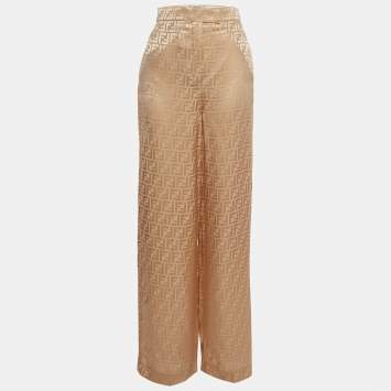 Pre Owned Fendi Blush Pink Monogram Satin Pants S