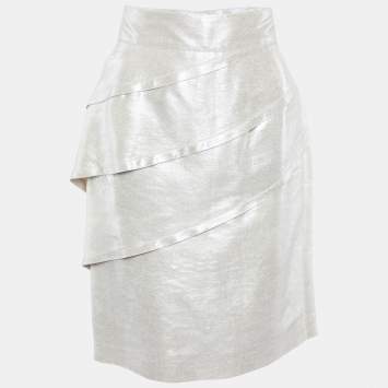 Pre Owned Fendi Vintage Gold Lurex Silk Tiered Mini Skirt M