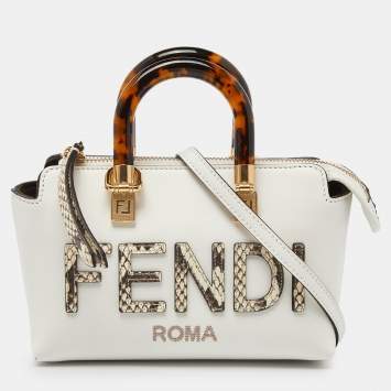 Pre Owned Fendi Off White Python and Leather Mini By The Way Bag
