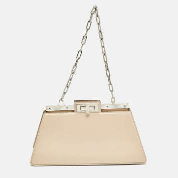 Pre Owned Fendi Beige Patent Leather Medium Peekaboo Cut Bag