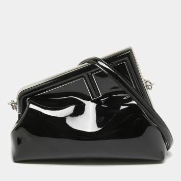 Pre Owned Fendi Black Patent Leather Midi First Bag