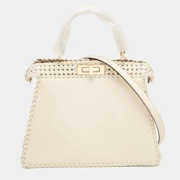 Pre Owned Fendi Off White Leather Medium Peekaboo ISeeU Top Handle Bag