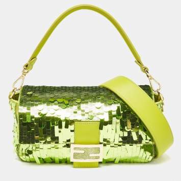 Pre Owned Fendi Green Sequins Paillettes Medium Sex and The City Baguette Bag