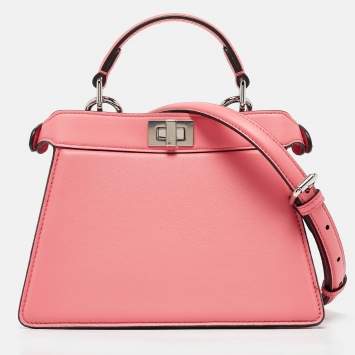 Pre Owned Fendi Pink Leather Petite Peekaboo ISeeU Top Handle Bag