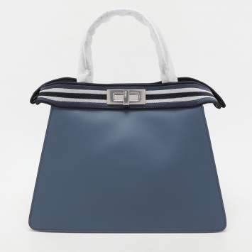 Pre Owned Fendi Blue Leather Medium Peekaboo Iseeu Top Handle Bag