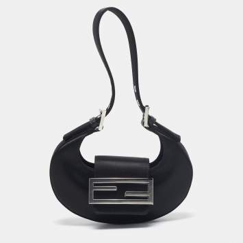 Pre Owned Fendi Black Satin Mini Cookie Hobo