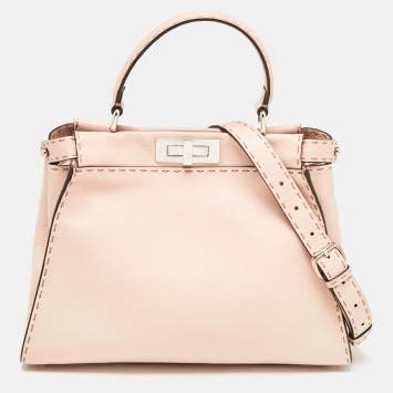 Fendi Beige Selleria Leather Medium Peekaboo Top Handle Bag