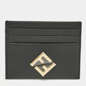 Pre Owned Fendi Black Leather FF Card Holder